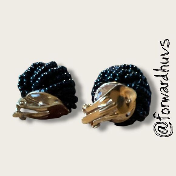 Bundle Sale 3 for $15 | Vintage Black Beaded Clip-On Earrings – 3/4” - Picture 5 of 6